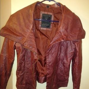 A brown leather coat